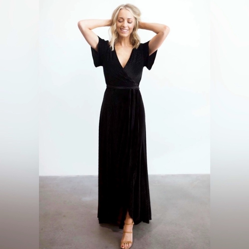 Baltic Born Andi Ribbed Velvet Wrap Maxi Dress in Black.